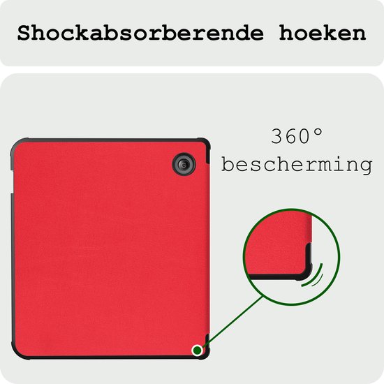Hoes Geschikt voor Kobo Libra Colour Hoesje Bookcase Cover Hoes - Hoesje Geschikt voor Kobo Libra Colour Hoes Cover Case - Rood van Merkloos — afbeelding 5