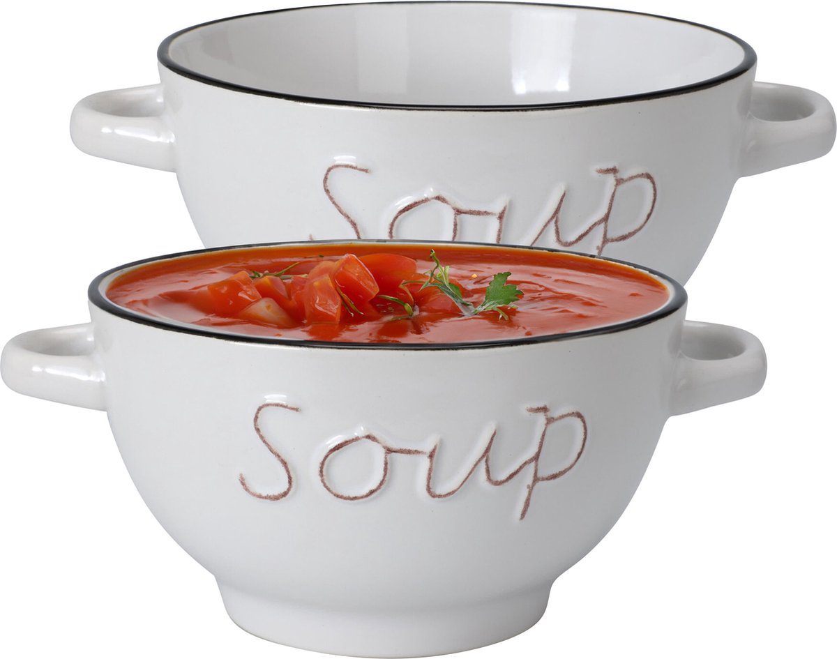 Excellent Houseware Soepkommen/serveer schaaltjes - 2x - Gres - porselein - D14 x H78 cm - wit