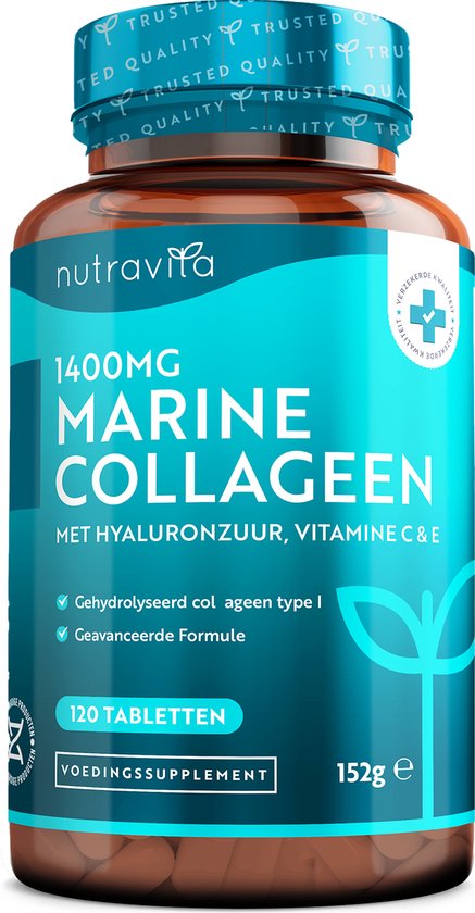 Foto: Nutravita marine collageen tabletten 1400mg verrijkt met hyaluronzuur gehydrolyseerde supplementen 120 tabletten 2 maanden bevoorrading met vitamine c vitamine e zink en vit b2