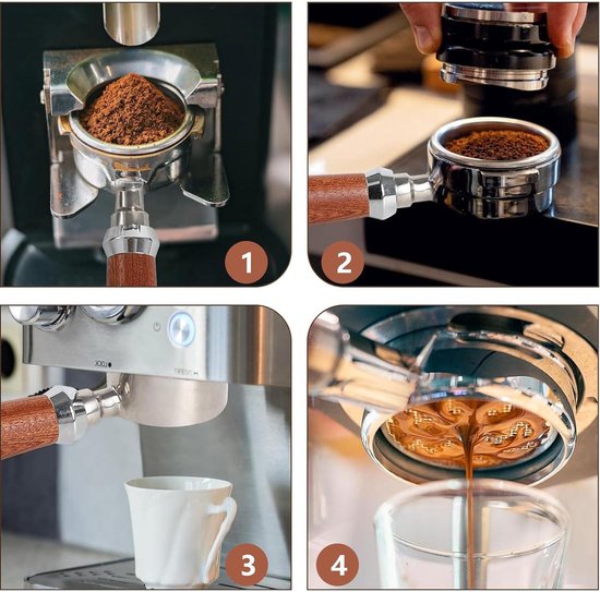 Porte-filtre Sans Fond 51 Mm Pour Machine à Café De'Longhi Dedica (EC680, EC685, Etc.) - Compatible Aussi Avec SMEG ECF01 - Inclut Cuillère, Brosse, Passoire - 4