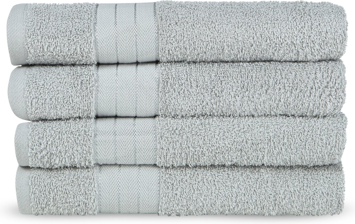 Good Morning uni handdoek effen kleur - Handdoekenset 4 - Zilver - Badstof