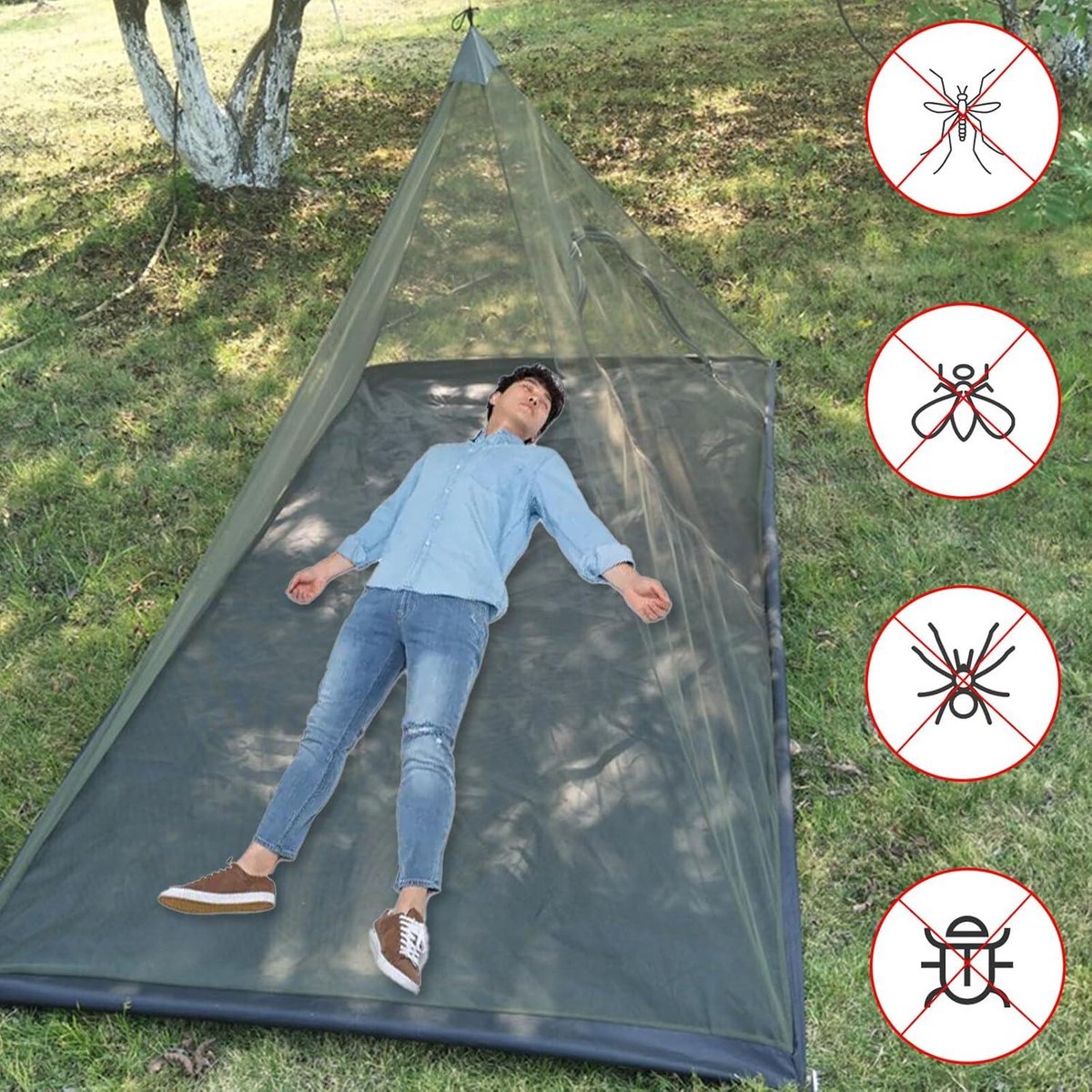 Moustiquaire De Camping BORDEAG – 220x120x100 Cm – Polyester 220 Mesh, Fond Oxford Imperméable – Légère (150 G) – Sac, Piquets Et Corde Inclus – Noir