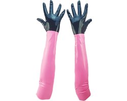 BNDGx® - 100% LATEX Handschoenen Lang Zwart roze BDSM SM sexy glans handschoen met rits BDSM Rubber Fetish SM rollenspel kleding