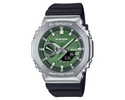 Casio G-Shock GBM-2100A-1A3ER Classic Heren Horloge Zilverkleurig/Groen Analoog-Digitaal - Achthoekig - Bluetooth Solar - Schokbestendig