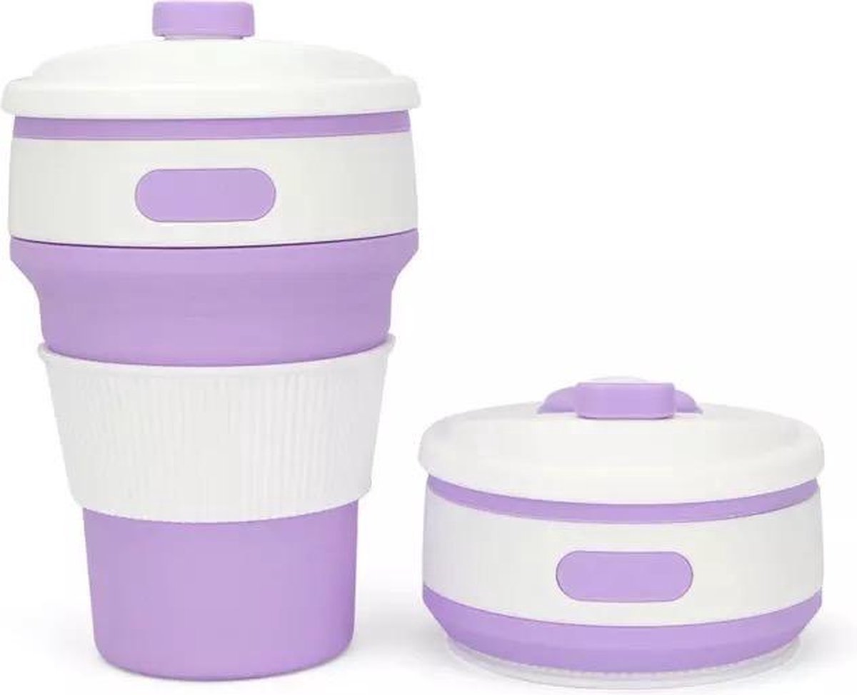 IBBO® - Koffiebeker to go - Inklapbare beker - Duurzame beker - 100% BPA vrij - Opvouwbaar - Reisbeker - Meeneem beker -Travel cup - Milieuvriendelijk - 350 ml - Paars