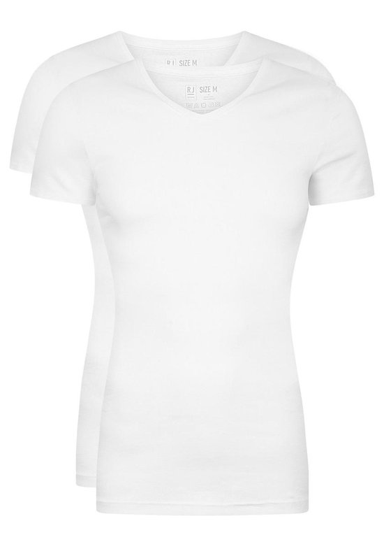 RJ Bodywear Everyday - Leeuwarden - pack de 2 - T-shirt col V - côtelé blanc - Taille S