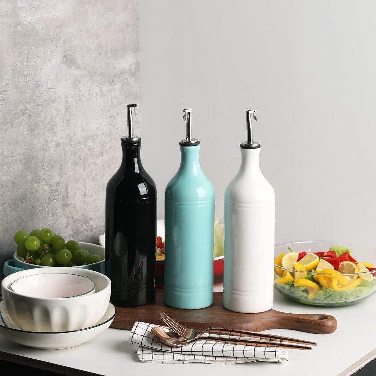 Set De 2 Bouteilles Pulvérisateurs Pour Huile Et Vinaigre - 160ml En Verre Avec Buse Aérosol, Entonnoir Et Pinceau En Silicone