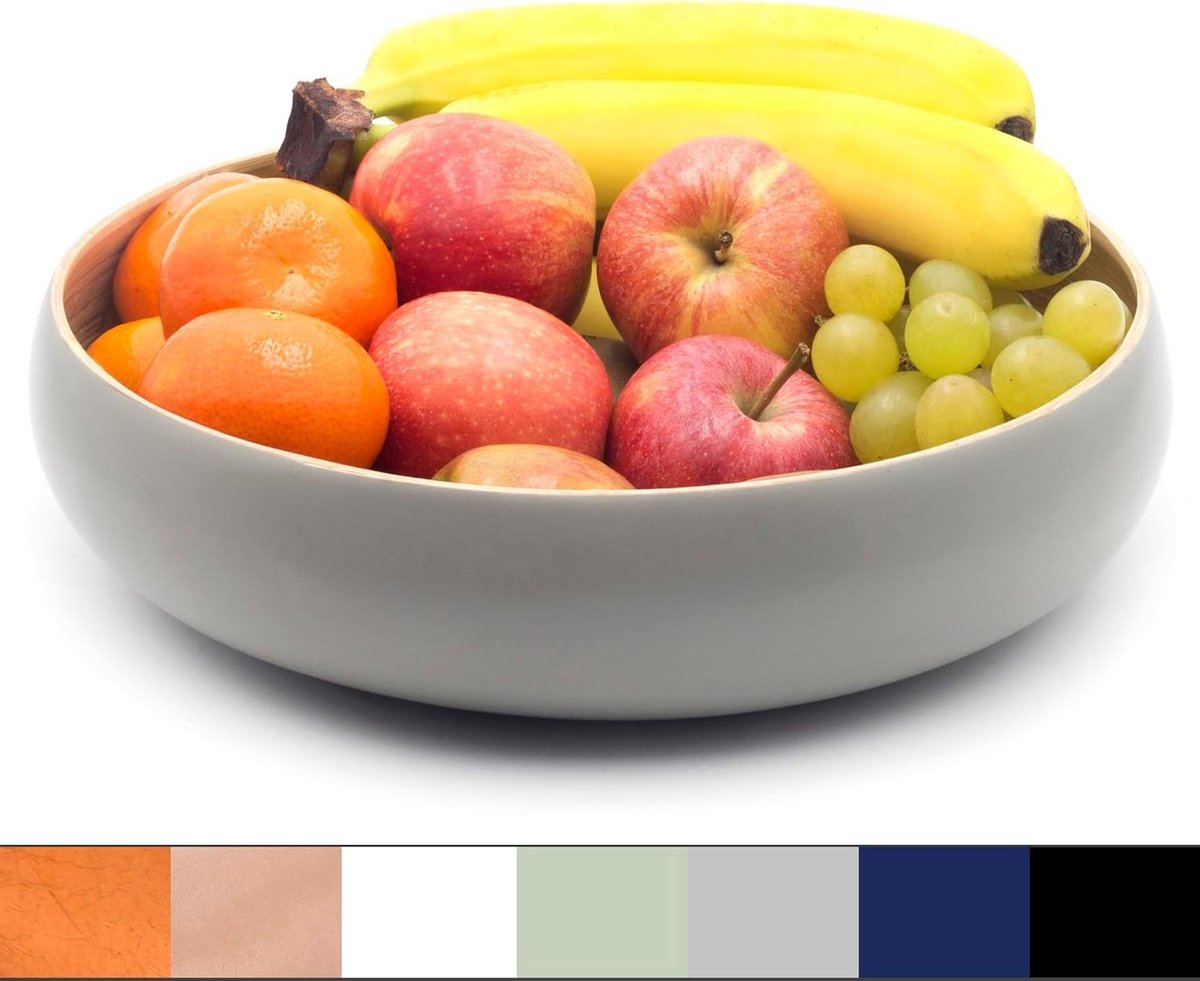 Grote 30cm Stijlvolle Handgemaakte Bamboe Fruitkom - Houten Salade Serveerkom - Moderne Houten Broodmand - Grote Ronde Kommen - Grijs Wit Zwart Salie