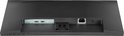 Achterkant van een zwarte monitor met aansluitingen zoals HDMI, DP en USB.