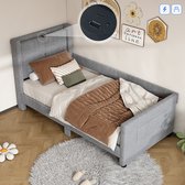 KOMHTOM Lit simple 90x200 cm Lit adulte avec connexion USB, gris