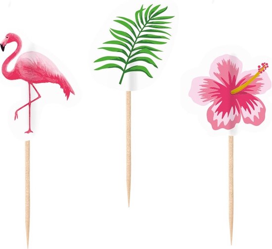 Amscan Cocktailprikkers Flamingo - 20x st - hawaii/tropische thema - prikkers - prikkertjes