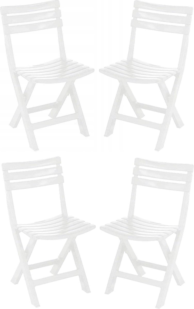 Klapstoel binnen/buiten - 4x - wit - 42 x 80 cm - stevig kunststof - bijzetstoelen - opvouwbaar - tuinstoel