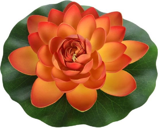 Drijvende kunst waterlelie bloemen - oranje - D18 cm - Vijver decoratie - Nep bloemen - Waterlelies