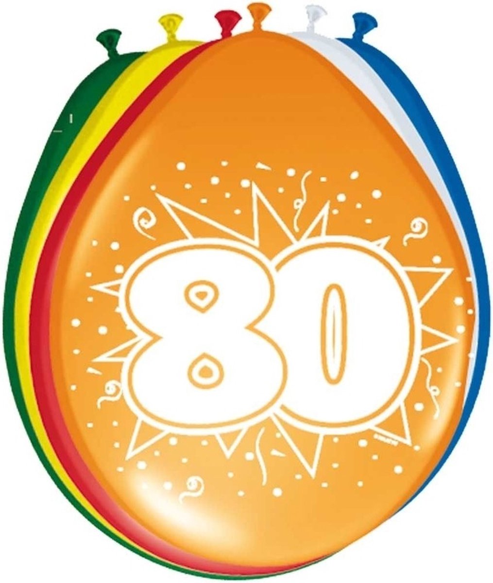 folat Verjaardag leeftijd ballonnen - 80 jaar - 24x stuks - mix kleuren - feestartikelen/versiering