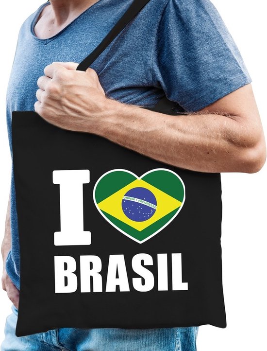 Sac Brésil en coton I love Brasil noir - 10 litres - Sac cadeau pays brésilien