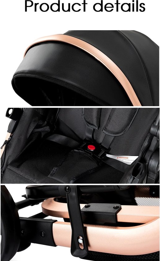 Eszenzics™ Luxe Kinderwagen 3-in-1 - incl. Autostoel - Multifunctionele 3-in-1 Buggy - 0-3 jaar - Zwart/Goud - PU-leder bekleding - All-terrain van Eszenzics™ — afbeelding 4