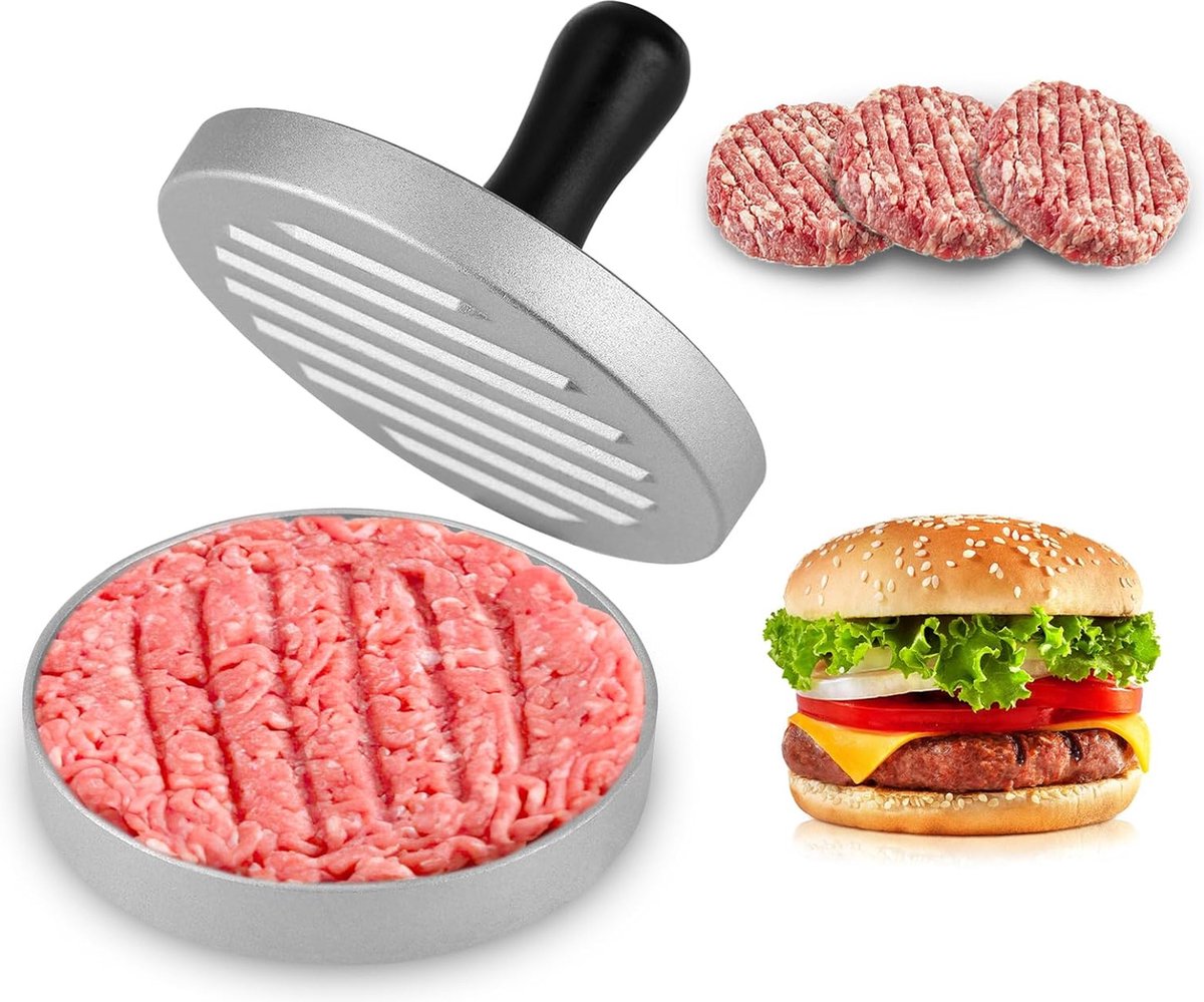 Burgerpers 12 cm hamburgerpers van gegoten aluminium pasteitjespers met antiaanbaklaag burgerpasteitjespers voor heerlijke hamburgers pasteitjes BBQ patty hamburger maker