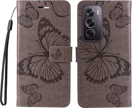 Coverup Butterfly Book Case - Adapté à la coque OPPO Reno12 Pro - Grijs