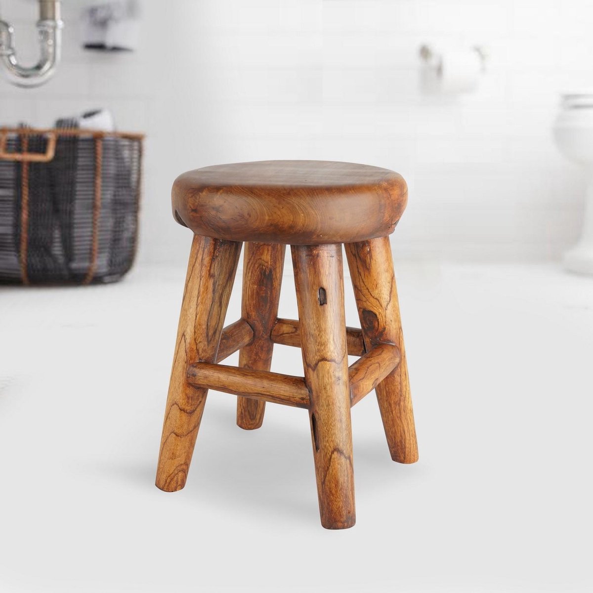 Houten badkamerkruk douchekruk Hobbit waterdicht en verbaardigd