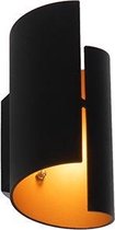 QAZQA faldo - Moderne Wandlamp voor binnen - 1 lichts - D 9.8 cm - Zwart Goud - Woonkamer | Slaapkamer | Keuken