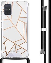 iMoshion Design hoesje met koord voor de Samsung Galaxy A71 - Grafisch Koper - Wit / Goud