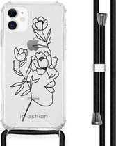 iMoshion Hoesje Geschikt voor iPhone 11 Hoesje Met Koord - iMoshion Design Hoesje met Koord - Zwart / Transparant / Woman Flower
