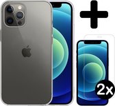 Hoes voor iPhone 12 Pro Hoesje Siliconen Case Met 2x Screenprotector Met Dichte Notch - Hoes voor iPhone 12 Pro Hoes Cover Met 2x Screenprotector - Transparant