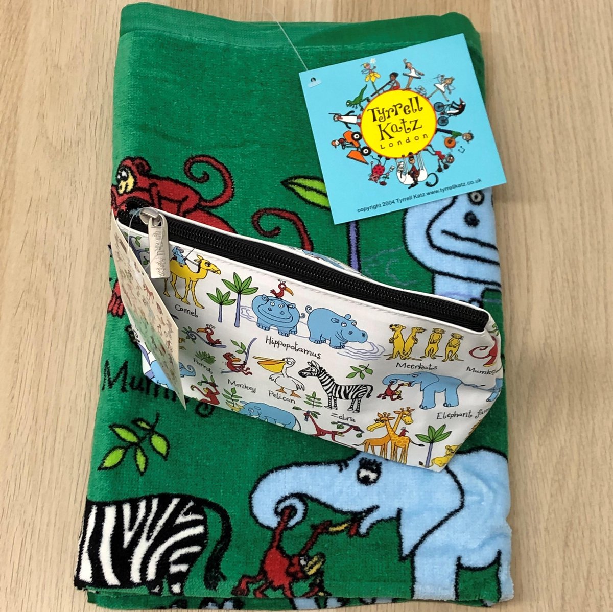 Jungle dieren kinder handdoek / strandlaken met bijpassend klein toilettasje - Tyrrell Katz
