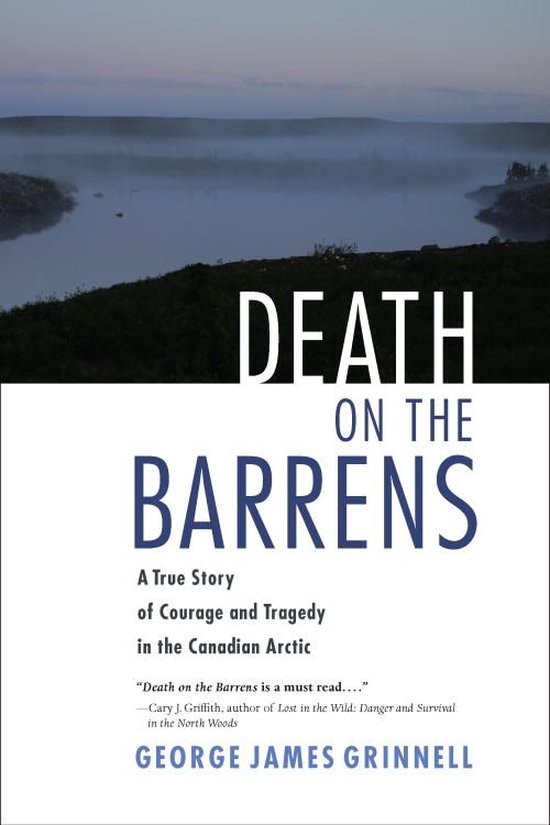 Boek 'Death on the Barrens' met een foto van mistig landschap en tekst