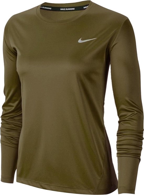 Nike - Miler Top Long Sleeve WMNS - Hardloopshirt - M - Groen/Bruin |  bol.com