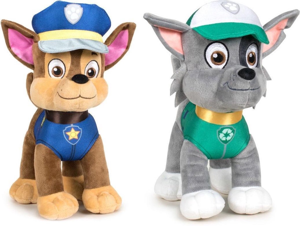 Paw Patrol knuffels setje van 2x karakters Chase en Rocky 27 cm