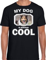 Sheltie honden t-shirt my dog is serious cool zwart - heren - Shetland sheepdogs liefhebber cadeau shirt S