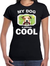 Jack russel honden t-shirt my dog is serious cool zwart - dames - Jack russel terriers liefhebber cadeau shirt 2XL