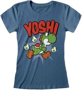 Nintendo Super Mario Dames Tshirt -L- Yoshi Blauw