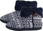 Pantoffels heren hoog model slof met bont en omslag - Noors motief blauw -  Maat: 43-44