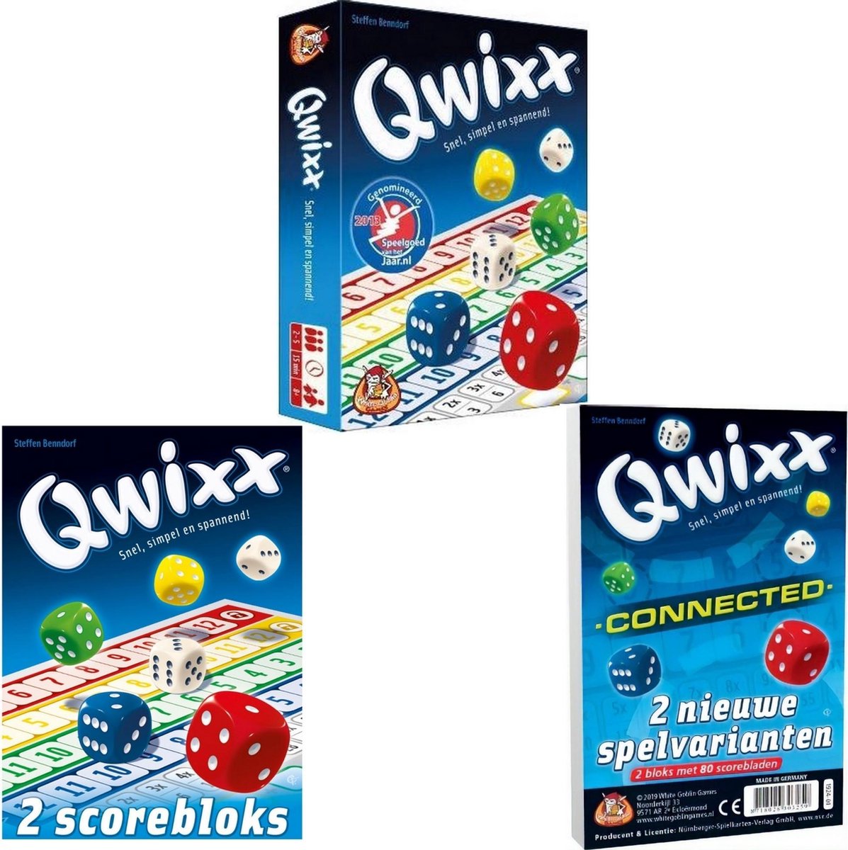 Dobbelspel Qwixx & 2 extra scoreblocks & Qwixx Connected