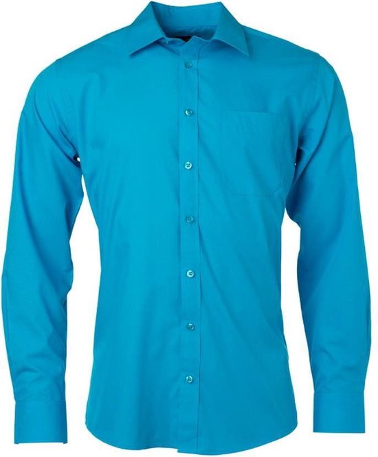 James and Nicholson Heren Longsleeve Poplin Shirt (Turquoise)