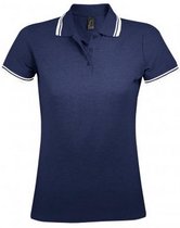 SOLS Dames/dames Pasadena getipt korte mouw Pique Polo Shirt (Franse marine / Wit)