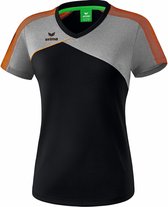 Erima Premium One 2.0 T-Shirt Dames Zwart-Grijs Melange-Neon Oranje Maat 40