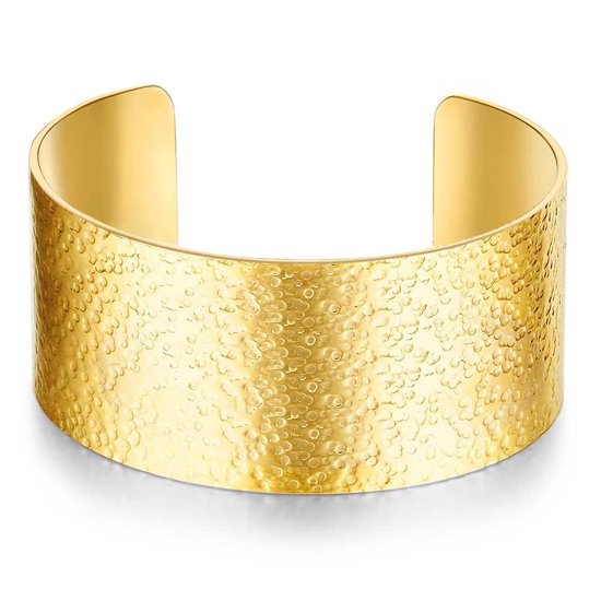 Twice As Nice Armband in goudkleurig edelstaal, open bangle, gehamerd 6 cm  | bol.com