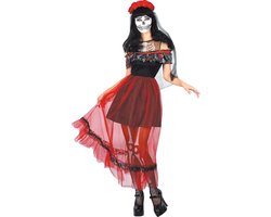 Vegaoo - Dia de los Muertos outfit met rode sluier voor vrouwen