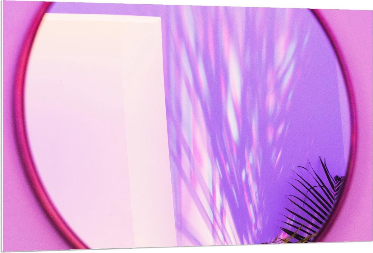 Forex - Roze Spiegel met Grassen - 120x80cm Foto op Forex