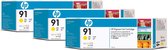 HP 91 - Inktcartridge / Geel / 3 Pack