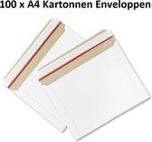 Kartonnen verzendenveloppen A4 met plakstrip en openingsstrip - sluiting lange zijde - kleur wit - 100 stuks