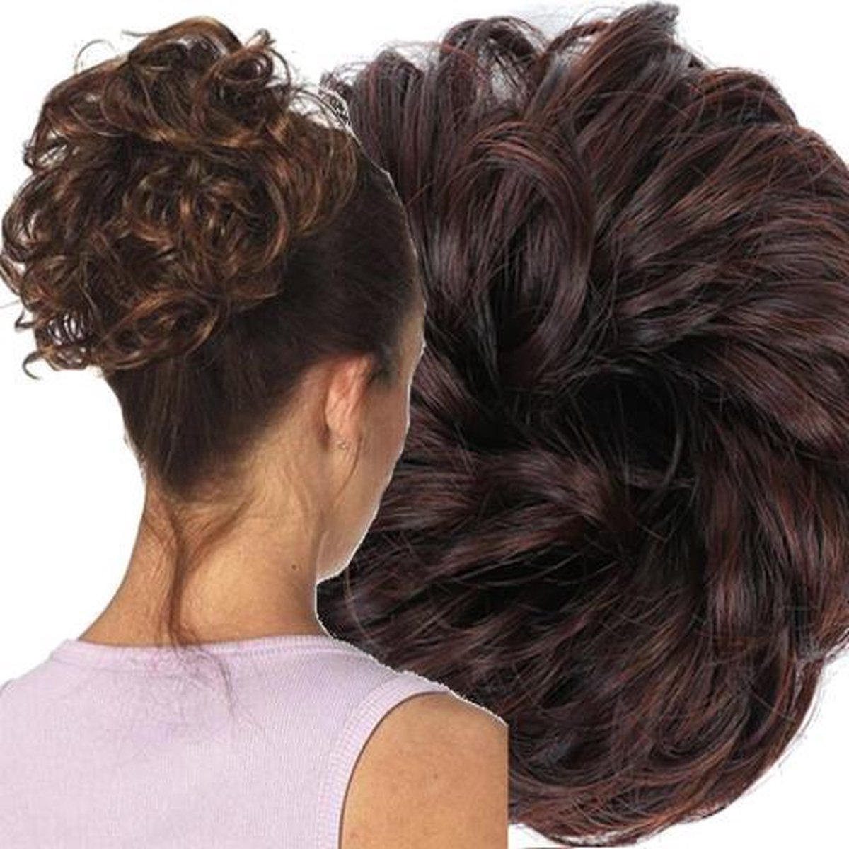 Messy Hair Bun | Curly Haar Wrap Extension Donker Bruin |Inclusief Luxe Bewaarzakje.*