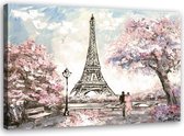 Schilderij Verliefd stelletje bij de Eiffeltoren, 2 maten