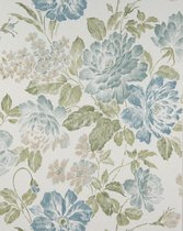 Papier peint Fleurs Profhome BV919082-DI papier peint intissé gaufré à chaud gaufré texturé avec motif floral blanc mat vert olive vert-bleu 5,33 m2
