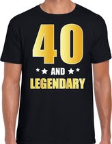 40 and legendary verjaardag cadeau t-shirt / shirt - zwart - gouden en witte letters - voor heren - 40 jaar verjaardag kado shirt / outfit L