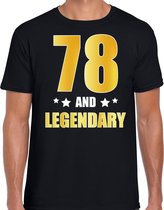 78 and legendary verjaardag cadeau t-shirt / shirt - zwart - gouden en witte letters - voor heren - 78 jaar verjaardag kado shirt / outfit 2XL