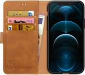 Rosso Element Book Case Wallet Hoesje Geschikt voor Apple iPhone 12 Pro Max | Portemonnee | 3 Pasjes | Magneetsluiting | Stand Functie | Licht Bruin